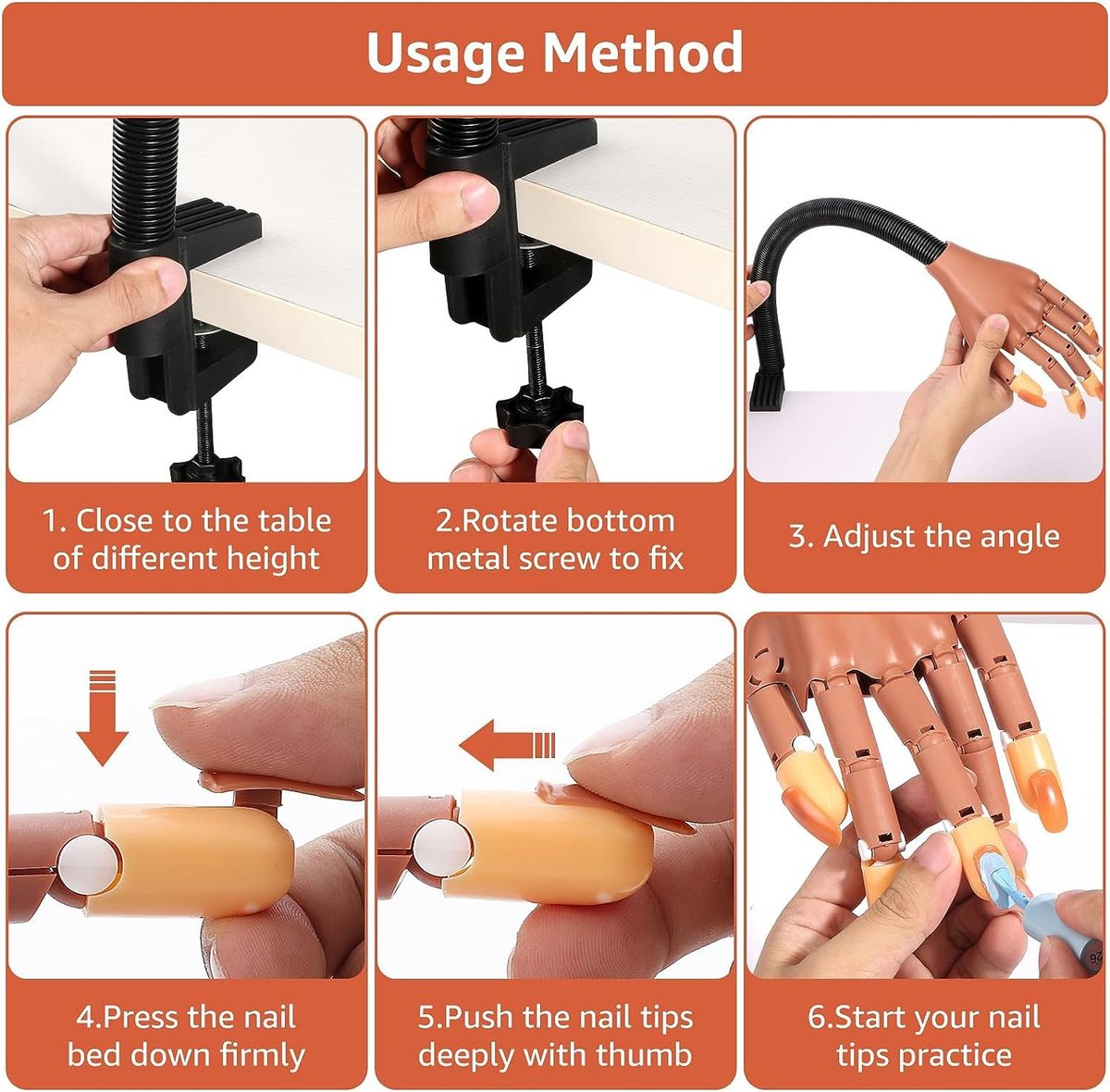 100 Pcs Nail Tips Flexible Training Hand Professional Nail Art Hand Tools for DIY Manicure Avelisse