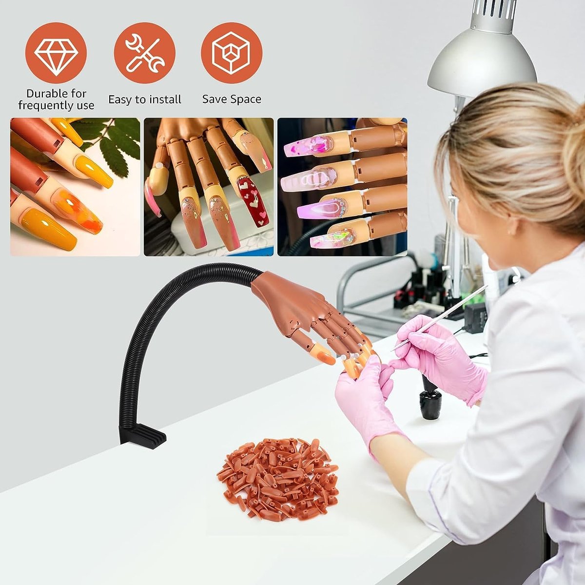 100 Pcs Nail Tips Flexible Training Hand Professional Nail Art Hand Tools for DIY Manicure Avelisse