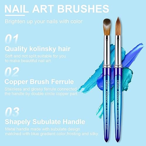 Shine Chance Acrylic Nail Brush - Size 12, 100% Pure Kolinsky Sable 3D Art Nail Brush & Application Tool - Gradient Blue Handle - görsel 3
