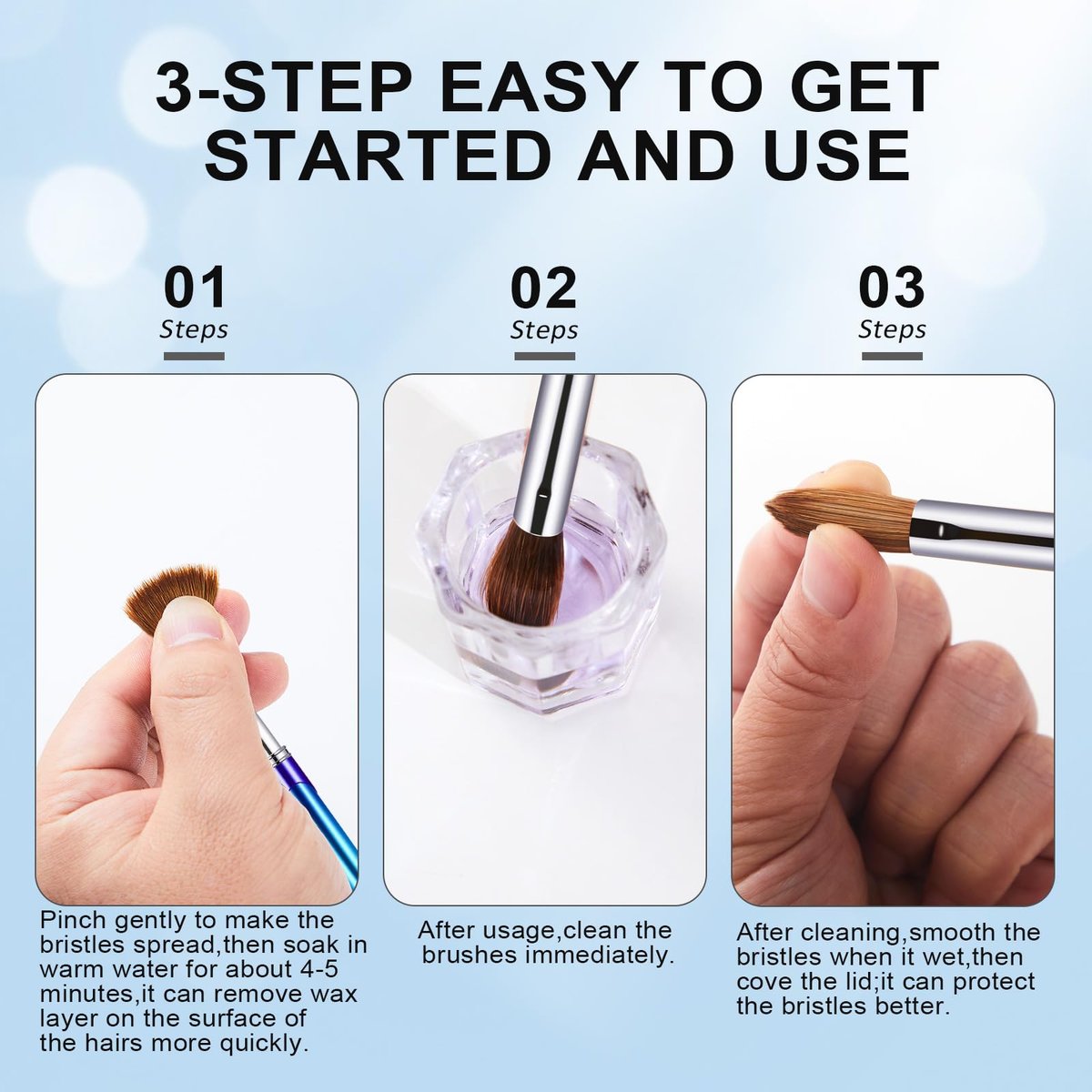 Shine Chance Acrylic Nail Brush - Size 12, 100% Pure Kolinsky Sable 3D Art Nail Brush & Application Tool - Gradient Blue Handle - görsel 10