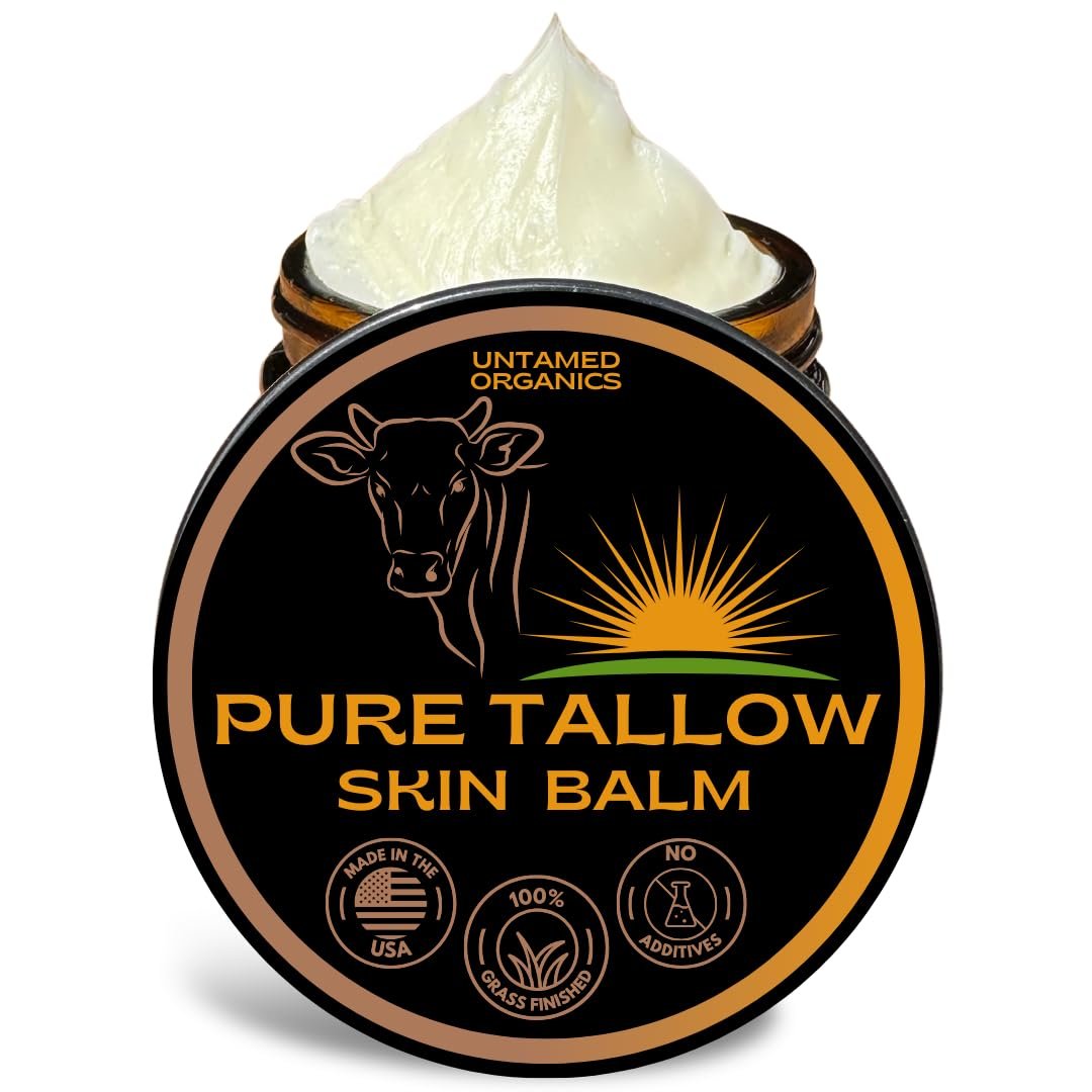 Untamed Organics Pure Tallow Balm - 100% Grass-Fed Grass-Finished Beef Tallow for Skin Care, Face & Body Moisturizer for Sensitive Skin, Eczema, Unscented, 2 oz Avelisse