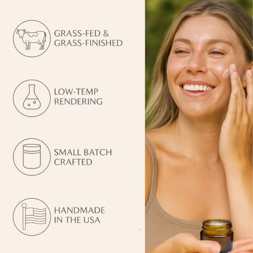 Untamed Organics Pure Tallow Balm - 100% Grass-Fed Grass-Finished Beef Tallow for Skin Care, Face & Body Moisturizer for Sensitive Skin, Eczema, Unscented, 2 oz Avelisse