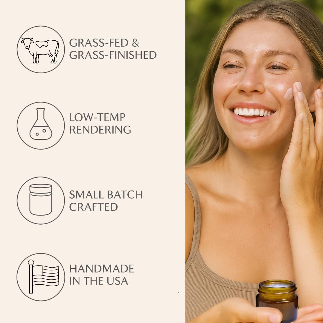 Untamed Organics Pure Tallow Balm - 100% Grass-Fed Grass-Finished Beef Tallow for Skin Care, Face & Body Moisturizer for Sensitive Skin, Eczema, Unscented, 2 oz Avelisse