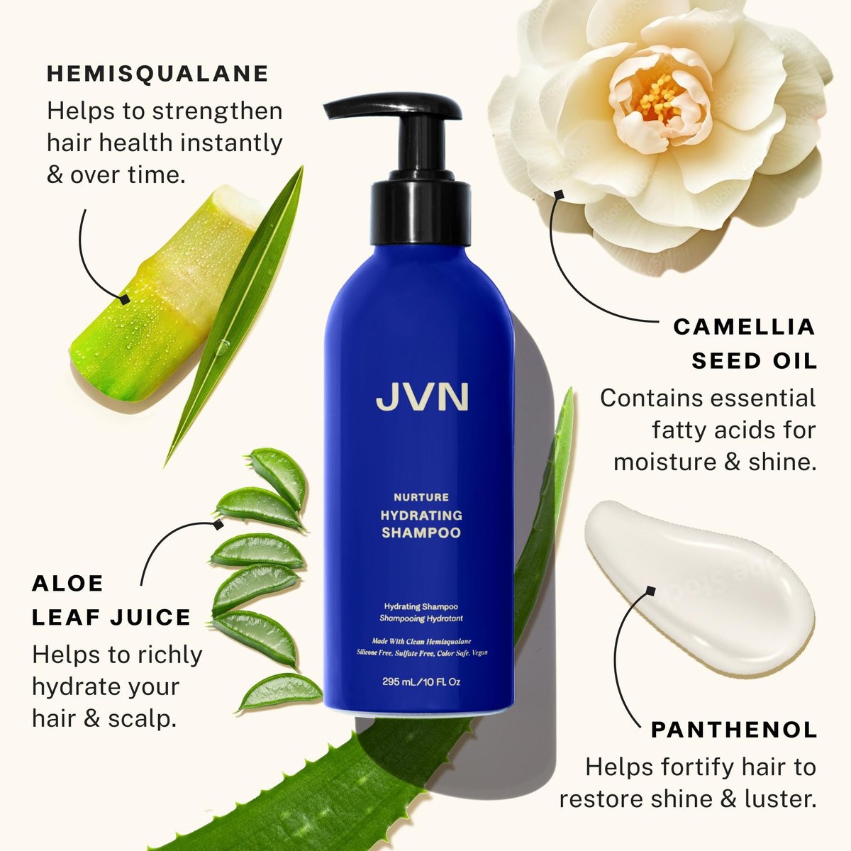 JVN Nurture Hydrating Shampoo - 10 Fl Oz - Moisturizing, Sulfate-Free, Color-Safe Detangling Shampoo for Women and Men Avelisse