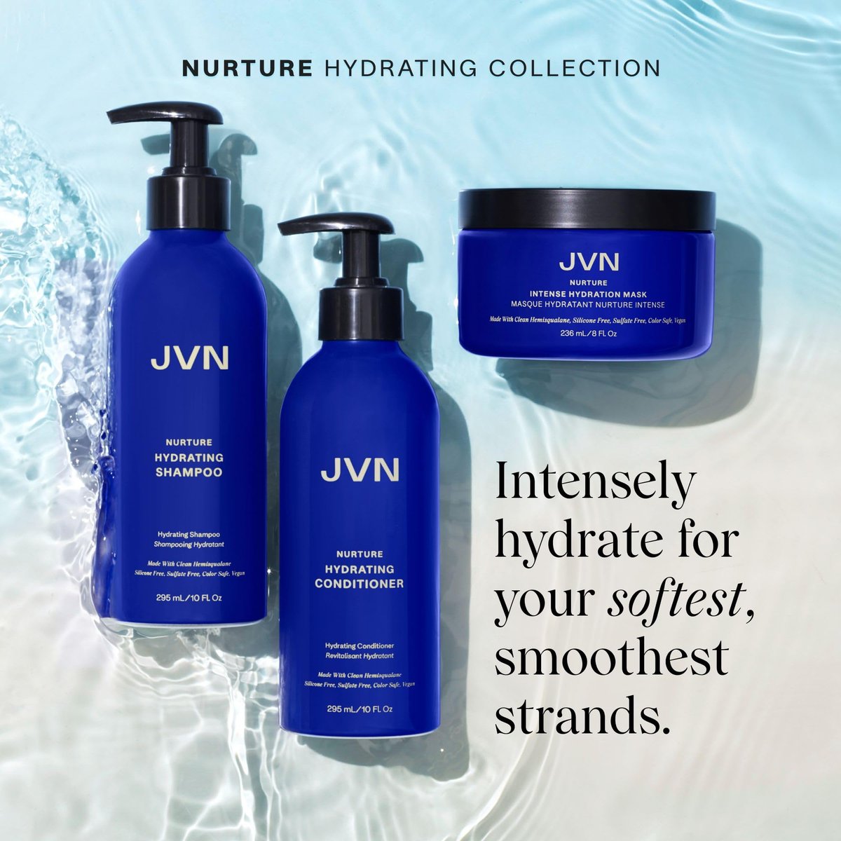 JVN Nurture Hydrating Shampoo - 10 Fl Oz - Moisturizing, Sulfate-Free, Color-Safe Detangling Shampoo for Women and Men Avelisse
