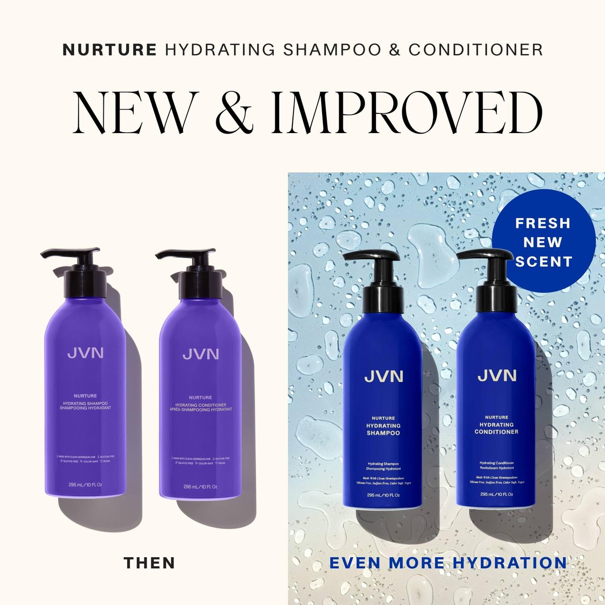 JVN Nurture Hydrating Shampoo - 10 Fl Oz - Moisturizing, Sulfate-Free, Color-Safe Detangling Shampoo for Women and Men Avelisse