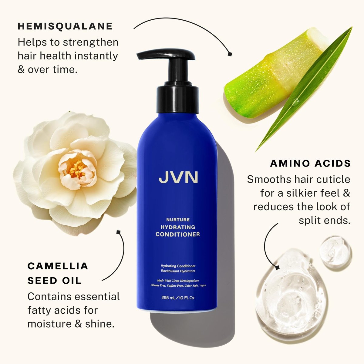JVN Nurture Hydrating Conditioner - 10 Fl Oz - Detangles & Softens Hair, Moisture and Deeply Nourishing Conditioner, Color Safe Hair Care for Women and Men, Non-Toxic, Silicone and Paraben Free Avelisse