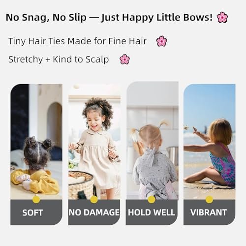 WDGROW Mini Hair Ties for Fine Hair – 200pcs Soft Cotton Elastic Bands for Toddlers & Kids (Ages 0-8), No Damage, Tiny Size, Reusable Bag - görsel 6