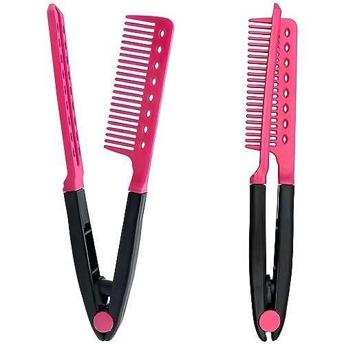 Kootinn Hair Straightening Set - 2-Pack Flat Iron Comb for Beautiful Tresses, Straightener With Firm Grip, Ideal for Knotty Hair, Styling, Pink - görsel 2