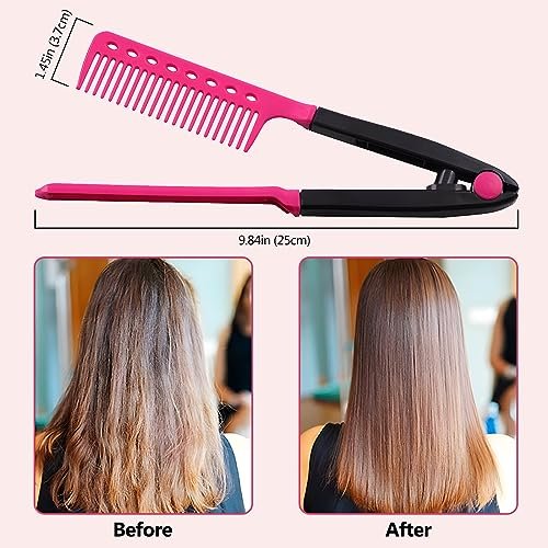 Kootinn Hair Straightening Set - 2-Pack Flat Iron Comb for Beautiful Tresses, Straightener With Firm Grip, Ideal for Knotty Hair, Styling, Pink - görsel 10