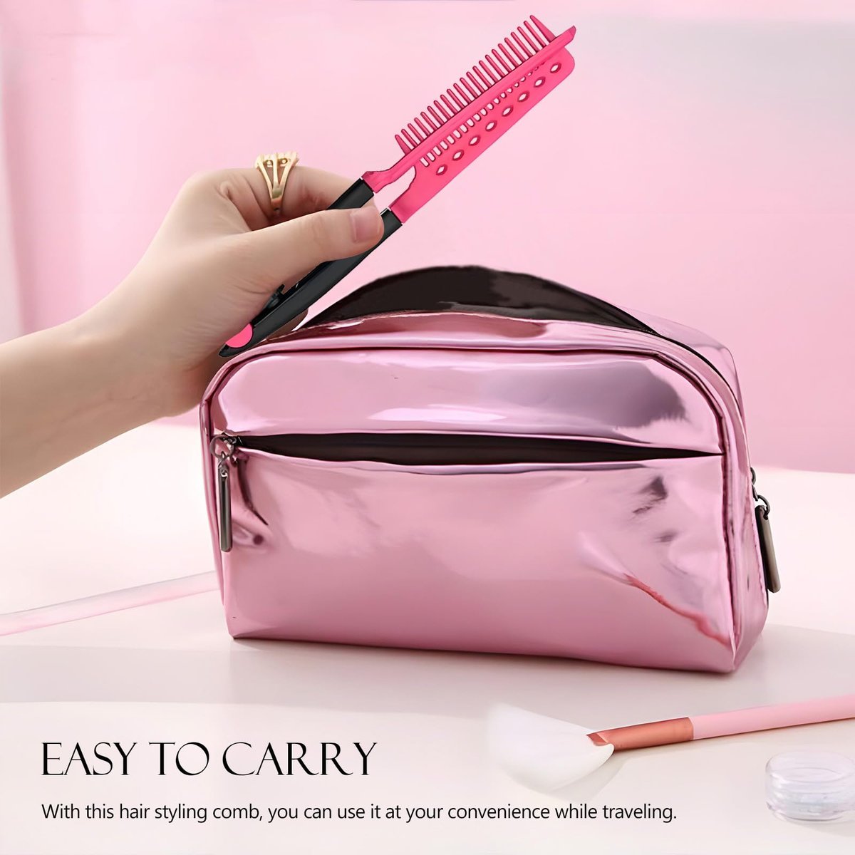 Kootinn Hair Straightening Set - 2-Pack Flat Iron Comb for Beautiful Tresses, Straightener With Firm Grip, Ideal for Knotty Hair, Styling, Pink - görsel 13