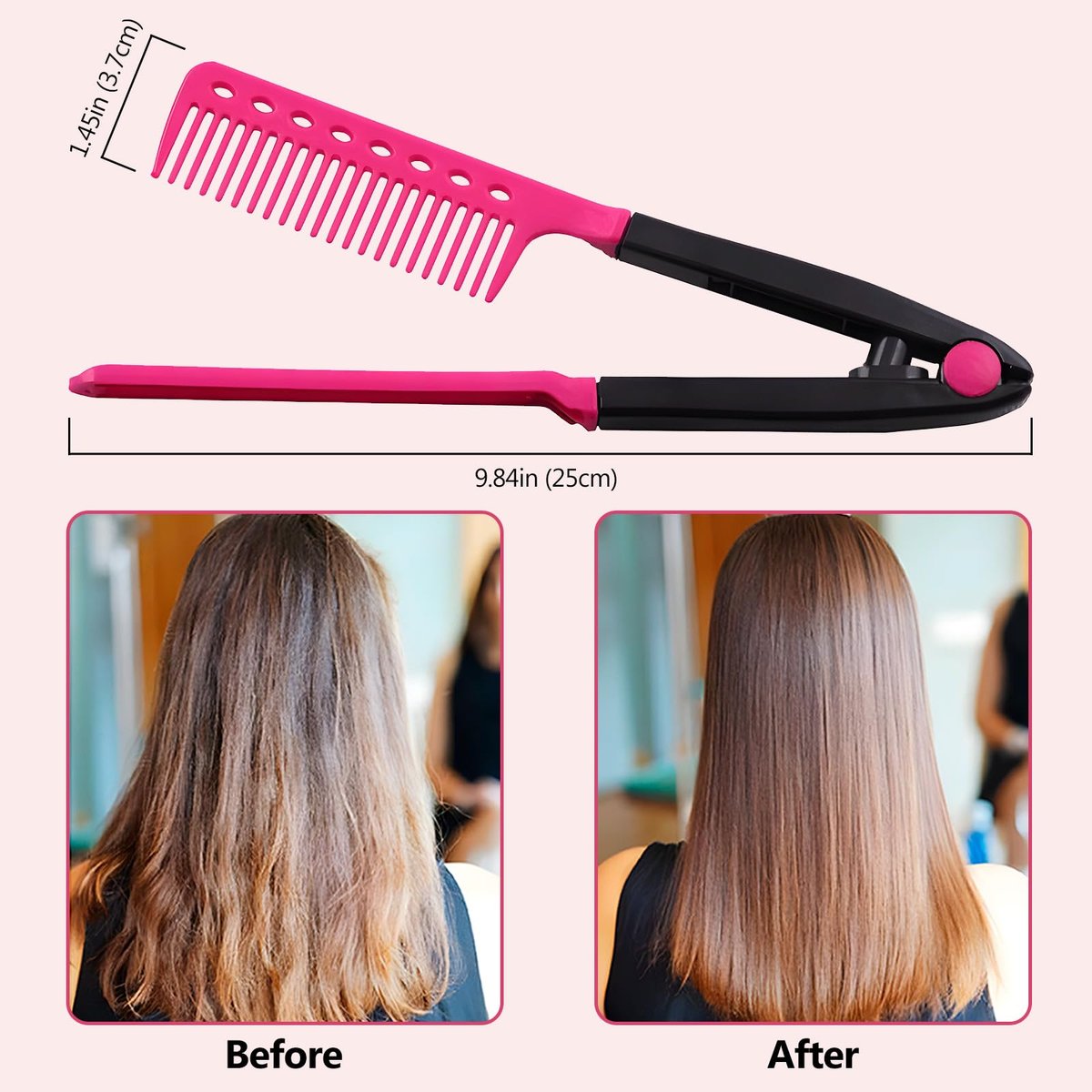 Kootinn Hair Straightening Set - 2-Pack Flat Iron Comb for Beautiful Tresses, Straightener With Firm Grip, Ideal for Knotty Hair, Styling, Pink - görsel 9