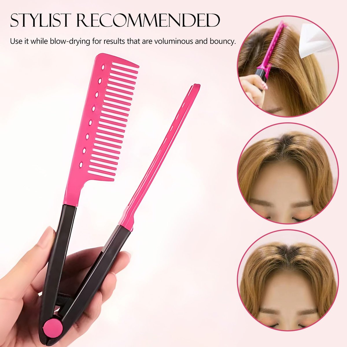 Kootinn Hair Straightening Set - 2-Pack Flat Iron Comb for Beautiful Tresses, Straightener With Firm Grip, Ideal for Knotty Hair, Styling, Pink - görsel 11