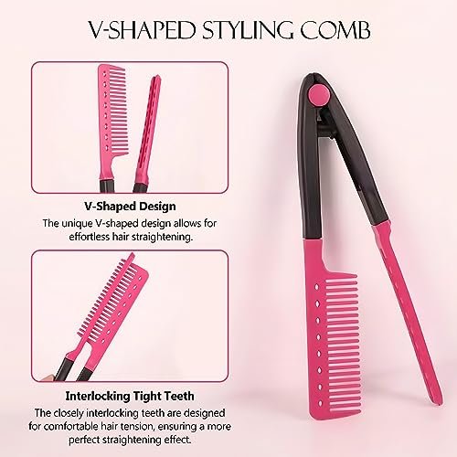 Kootinn Hair Straightening Set - 2-Pack Flat Iron Comb for Beautiful Tresses, Straightener With Firm Grip, Ideal for Knotty Hair, Styling, Pink - görsel 6