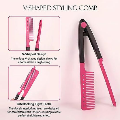 Kootinn Hair Straightening Set - 2-Pack Flat Iron Comb for Beautiful Tresses, Straightener With Firm Grip, Ideal for Knotty Hair, Styling, Pink