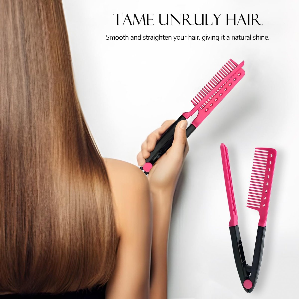 Kootinn Hair Straightening Set - 2-Pack Flat Iron Comb for Beautiful Tresses, Straightener With Firm Grip, Ideal for Knotty Hair, Styling, Pink - görsel 3