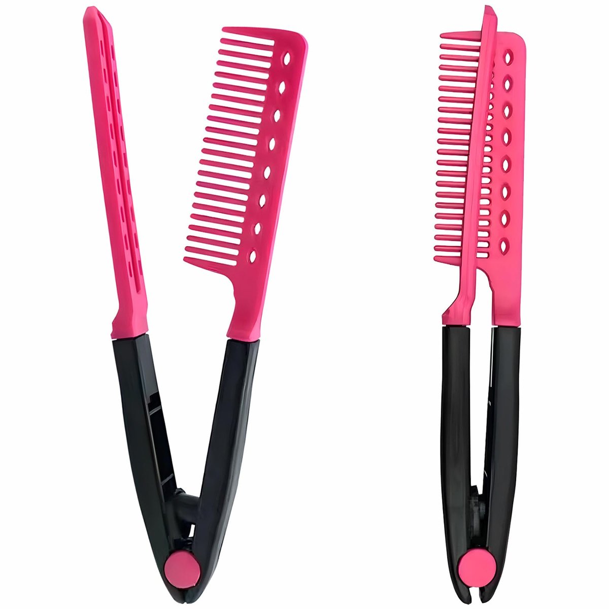 Kootinn Hair Straightening Set - 2-Pack Flat Iron Comb for Beautiful Tresses, Straightener With Firm Grip, Ideal for Knotty Hair, Styling, Pink - görsel 1