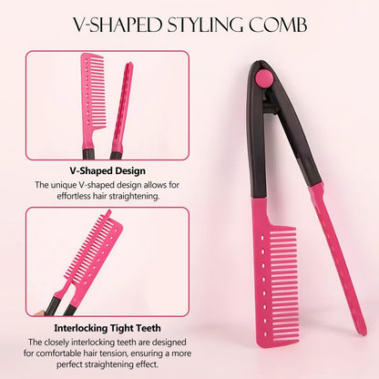 Kootinn Hair Straightening Set - 2-Pack Flat Iron Comb for Beautiful Tresses, Straightener With Firm Grip, Ideal for Knotty Hair, Styling, Pink