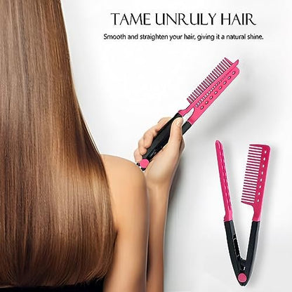 Kootinn Hair Straightening Set - 2-Pack Flat Iron Comb for Beautiful Tresses, Straightener With Firm Grip, Ideal for Knotty Hair, Styling, Pink