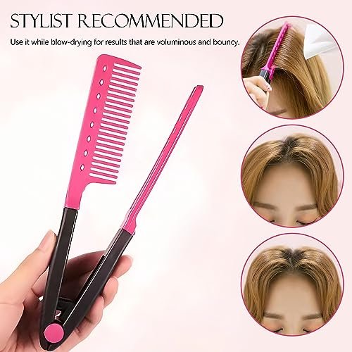 Kootinn Hair Straightening Set - 2-Pack Flat Iron Comb for Beautiful Tresses, Straightener With Firm Grip, Ideal for Knotty Hair, Styling, Pink - görsel 12