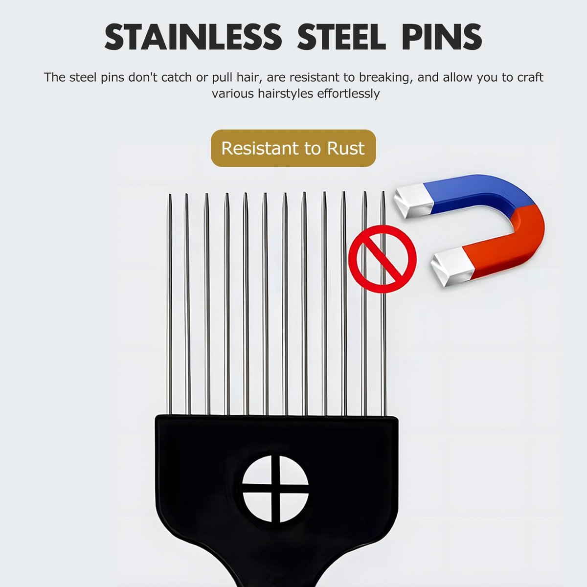 Kootinn 3-Piece Stainless Steel Afro Hair Pick Set - Fist Design for Men & Women - Natural Curly Hair Styling Tool - görsel 11