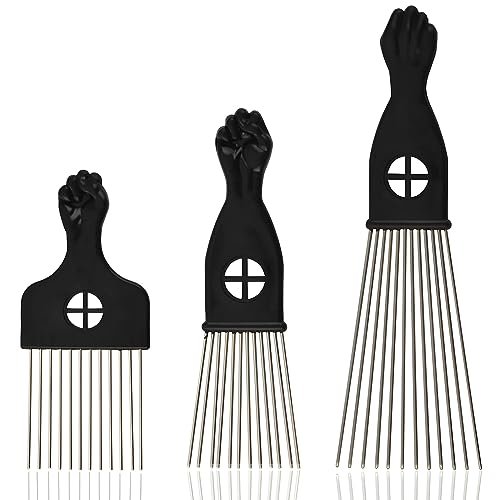 Kootinn 3-Piece Stainless Steel Afro Hair Pick Set - Fist Design for Men & Women - Natural Curly Hair Styling Tool - görsel 2
