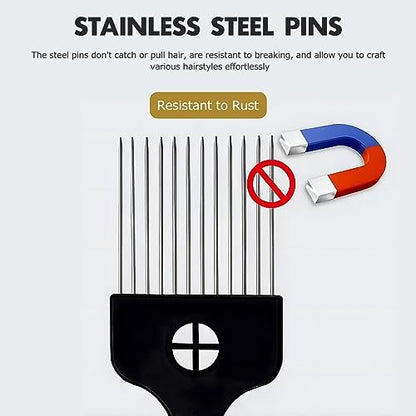 Kootinn 3-Piece Stainless Steel Afro Hair Pick Set - Fist Design for Men & Women - Natural Curly Hair Styling Tool
