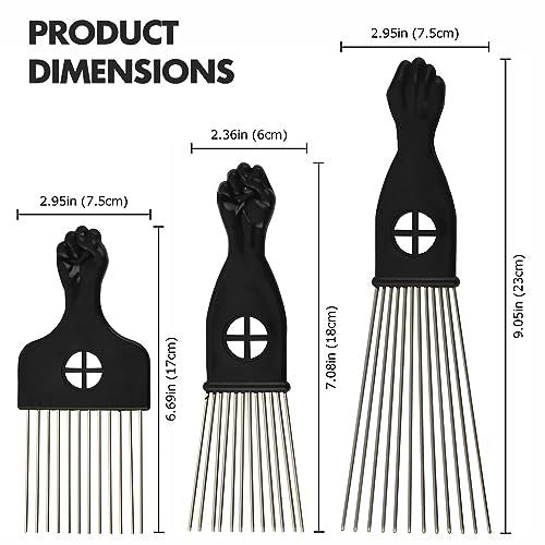 Kootinn 3-Piece Stainless Steel Afro Hair Pick Set - Fist Design for Men & Women - Natural Curly Hair Styling Tool - görsel 8