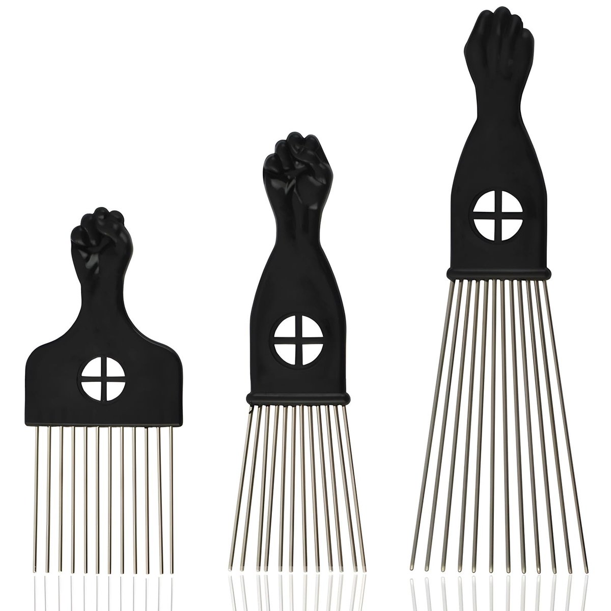 Kootinn 3-Piece Stainless Steel Afro Hair Pick Set - Fist Design for Men & Women - Natural Curly Hair Styling Tool - görsel 1