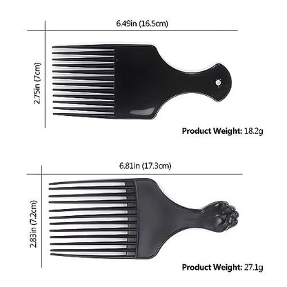 4-Pack Plastic Wide-Tooth Afro Lift Combs for Styling, Detangling & Volume - for Curly, Thick Hair, Wigs & Beards