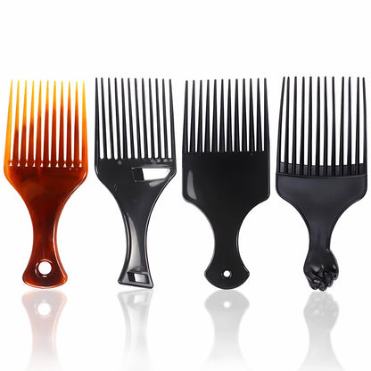 4-Pack Plastic Wide-Tooth Afro Lift Combs for Styling, Detangling & Volume - for Curly, Thick Hair, Wigs & Beards