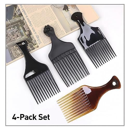 4-Pack Plastic Wide-Tooth Afro Lift Combs for Styling, Detangling & Volume - for Curly, Thick Hair, Wigs & Beards - görsel 14
