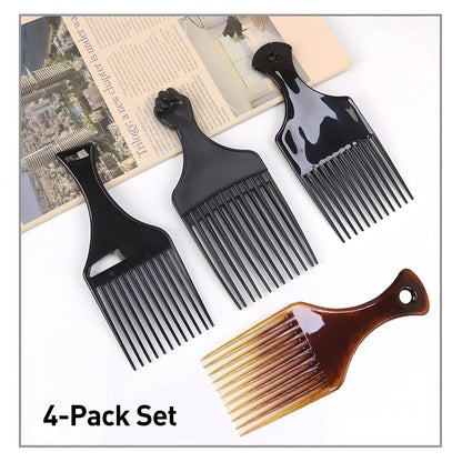 4-Pack Plastic Wide-Tooth Afro Lift Combs for Styling, Detangling & Volume - for Curly, Thick Hair, Wigs & Beards