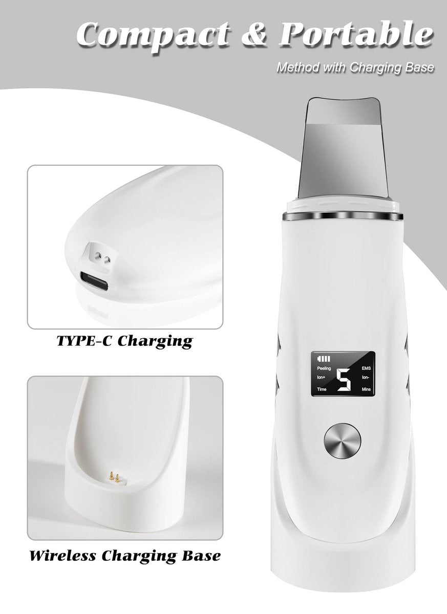 Ysxuan 4-in-1 Skin Scrubber Face Spatula – Blackhead Remover & Pore Cleaner with USB Charger (White, 5-Piece Set) Avelisse