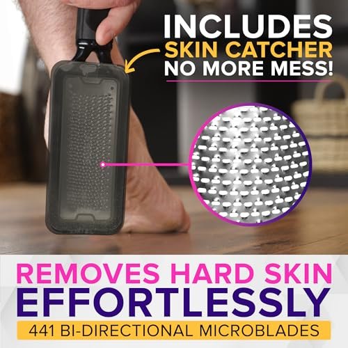 NYK1 MEGAFILE XL Foot File Callus Remover with Skin Catcher - Stainless Steel Foot Scrubber for Wet & Dry Use, Textured Grip, Black - görsel 6