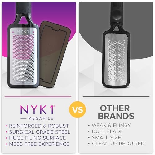 NYK1 MEGAFILE XL Foot File Callus Remover with Skin Catcher - Stainless Steel Foot Scrubber for Wet & Dry Use, Textured Grip, Black - görsel 14