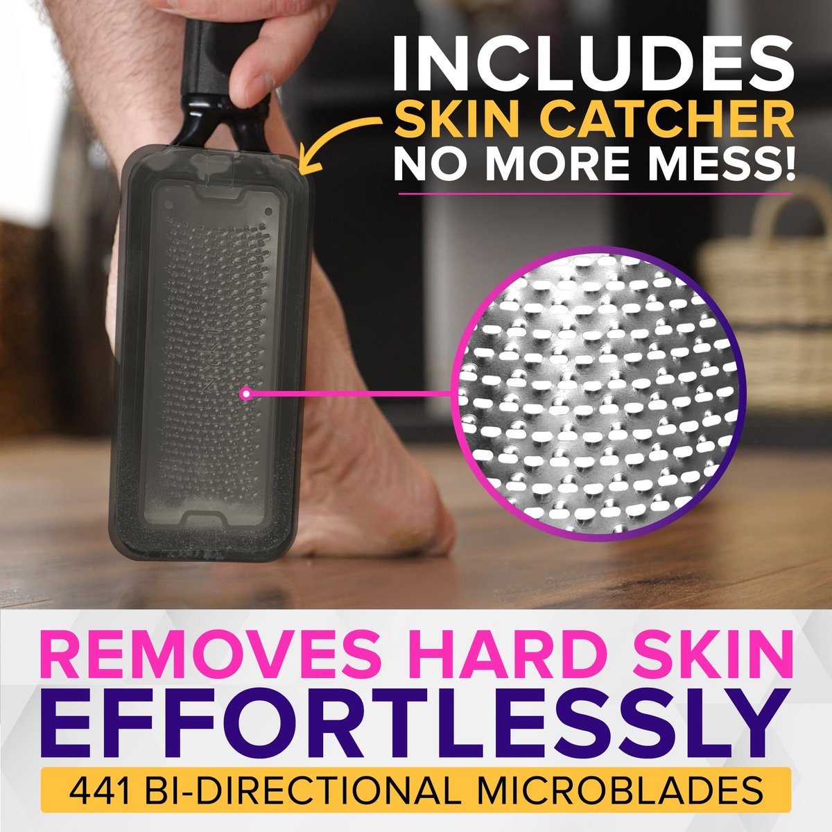 NYK1 MEGAFILE XL Foot File Callus Remover with Skin Catcher - Stainless Steel Foot Scrubber for Wet & Dry Use, Textured Grip, Black - görsel 5