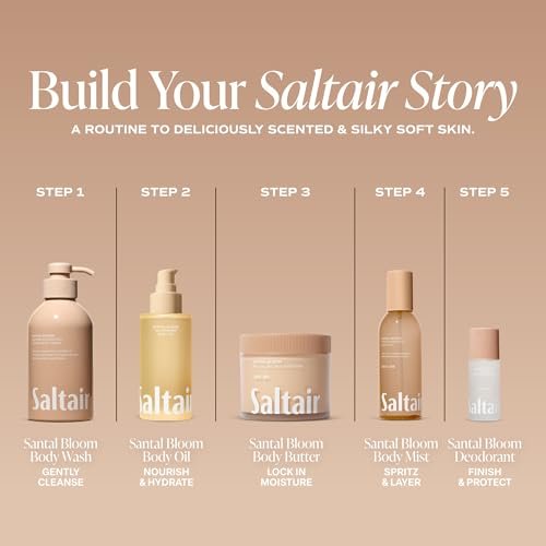 Saltair Body Oil - Luxurious Santal Bloom After Shower and Bath Oil for Women and Men, Botanical, Non-Greasy, Well-Absorbing Moisturizer for Hydrating Dry Skin – 4oz Pump Bottle Avelisse
