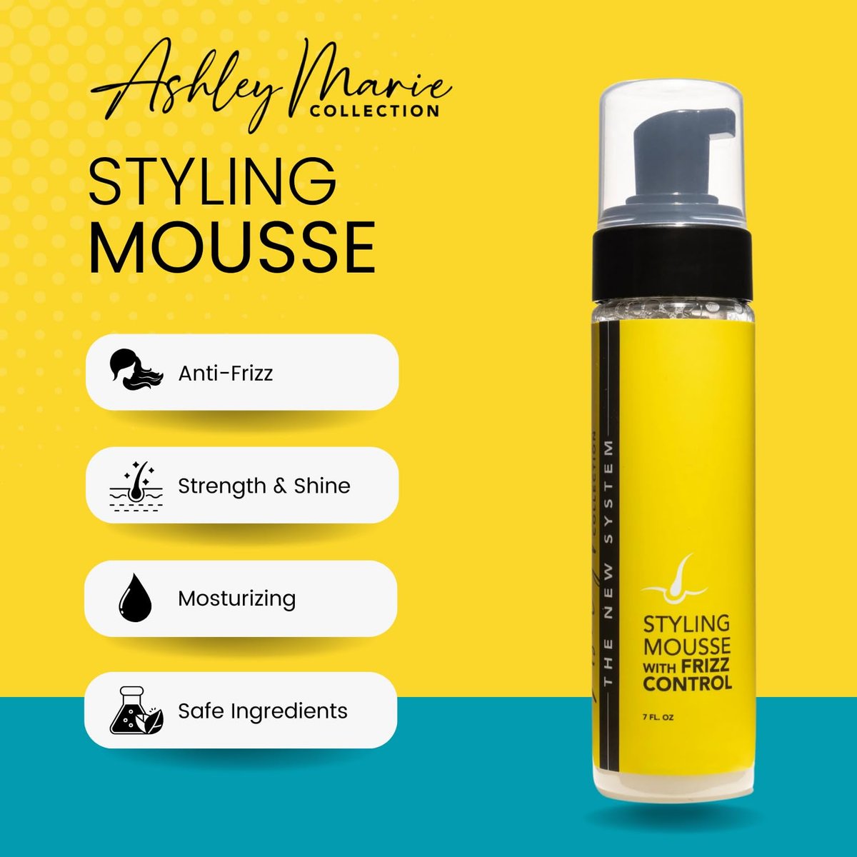 The Hair Diagram - Ashley Marie Styling Mousse with Frizz Control - Natural Ingredients - Volumizing & Moisturizing Curly Hair Mousse - Quick Dry, No Flake - Color Safe - Paraben & Sulfate Free - 7oz Avelisse
