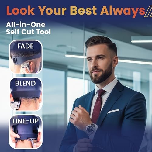 247 Groomed Self Haircut Kit for Men - 2Pcs SelfCut Guide: Neckline Shaving Template & Fade Guide - Adjustable Hair Fade Tool & Neck Line Up Tool for Kids & Seniors Avelisse