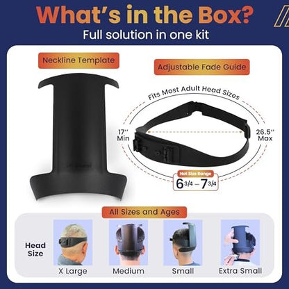 247 Groomed Self Haircut Kit for Men - 2Pcs SelfCut Guide: Neckline Shaving Template & Fade Guide - Adjustable Hair Fade Tool & Neck Line Up Tool for Kids & Seniors Avelisse