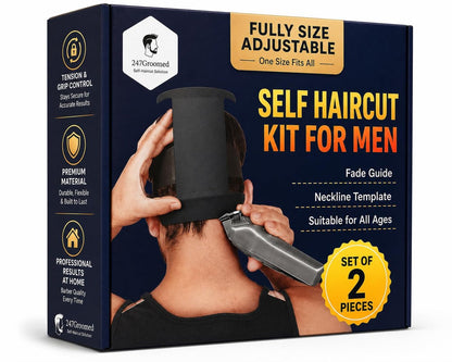 247 Groomed Self Haircut Kit for Men - 2Pcs SelfCut Guide: Neckline Shaving Template & Fade Guide - Adjustable Hair Fade Tool & Neck Line Up Tool for Kids & Seniors Avelisse