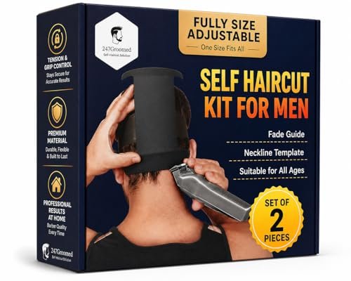 247 Groomed Self Haircut Kit for Men - 2Pcs SelfCut Guide: Neckline Shaving Template & Fade Guide - Adjustable Hair Fade Tool & Neck Line Up Tool for Kids & Seniors Avelisse