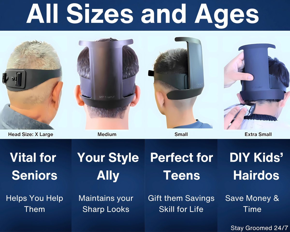 247 Groomed Self Haircut Kit for Men - 2Pcs SelfCut Guide: Neckline Shaving Template & Fade Guide - Adjustable Hair Fade Tool & Neck Line Up Tool for Kids & Seniors Avelisse