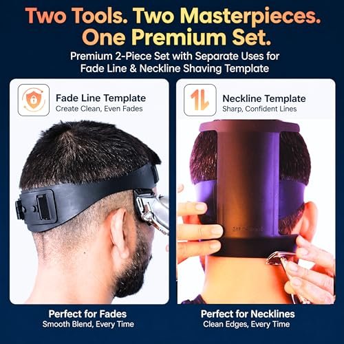 247 Groomed Self Haircut Kit for Men - 2Pcs SelfCut Guide: Neckline Shaving Template & Fade Guide - Adjustable Hair Fade Tool & Neck Line Up Tool for Kids & Seniors Avelisse