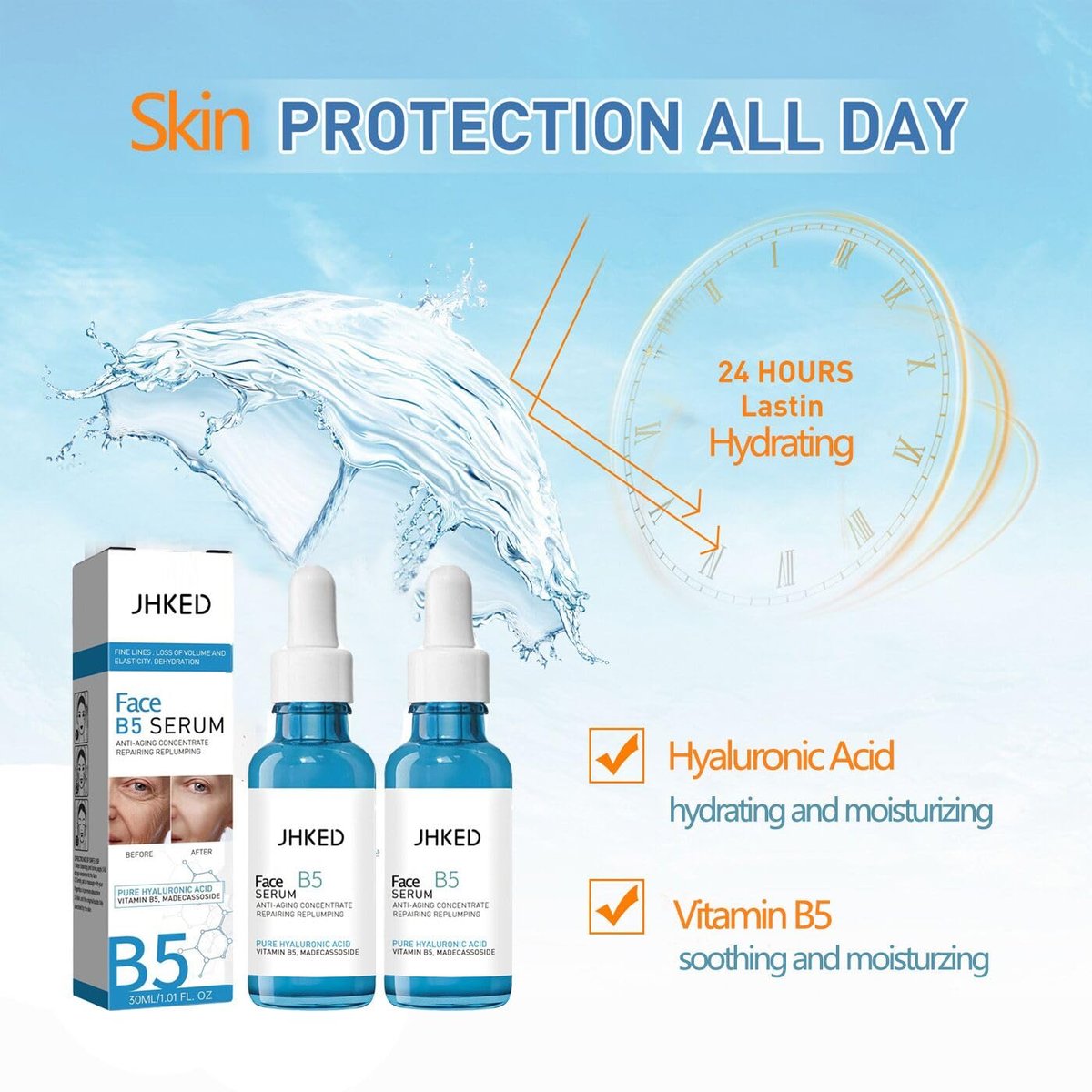 JHKED B5 Face Serum 2-Pack - Instant Tightening Anti-Aging Solution for Fine Lines, 1 Fl Oz Each Avelisse