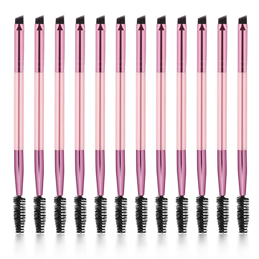 12-Piece Dual-Ended Brow Brush Set - Angled Eyebrow Brush & Spoolie for Precise Shaping & Filling