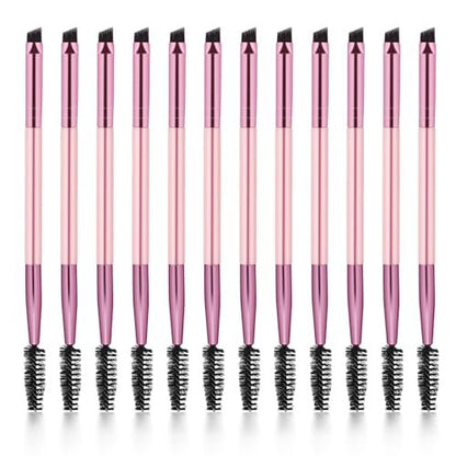 12-Piece Dual-Ended Brow Brush Set - Angled Eyebrow Brush & Spoolie for Precise Shaping & Filling