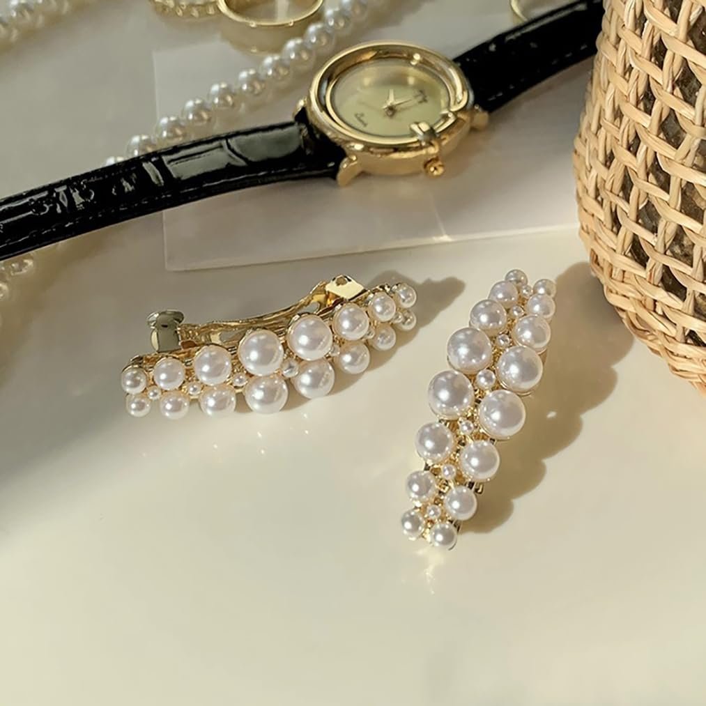Yusier 2PCS Small Pearl Hair Clips - Elegant French Hair Accessories for Women, Wedding Party Barrettes (White, 1.6in) - görsel 5
