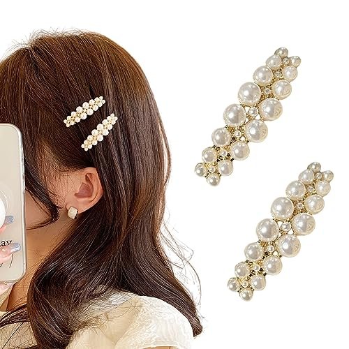 Yusier 2PCS Small Pearl Hair Clips - Elegant French Hair Accessories for Women, Wedding Party Barrettes (White, 1.6in) - görsel 2